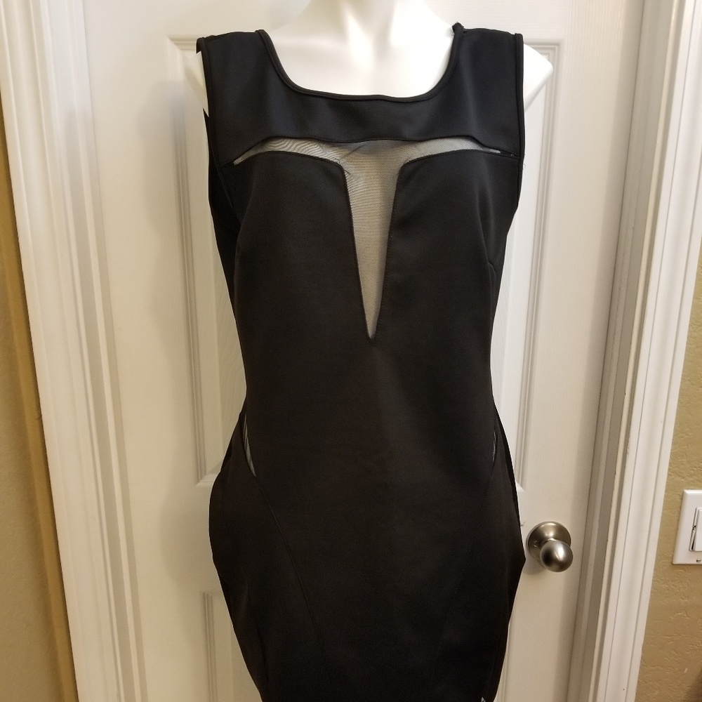 FTF Body Con Black Sheer Cut Out Dress